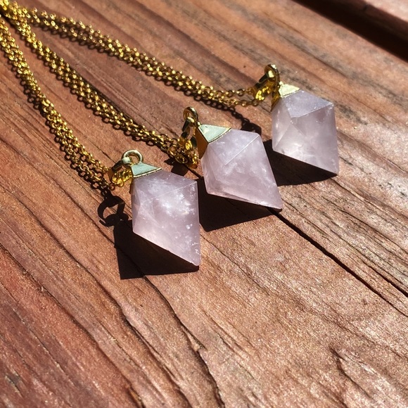 Diamond-Cut Rose Quartz Necklace - Picture 2 of 6